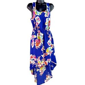 Vibrant Xhilaration Royal Blue Floral high-low dress summer vacations Resort M